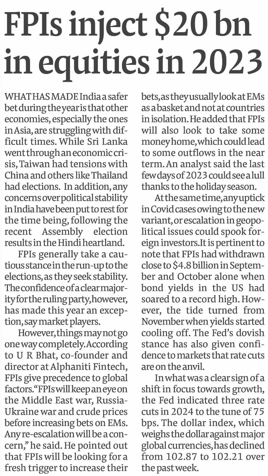 FPIs inject $20 bn in equities in 2023