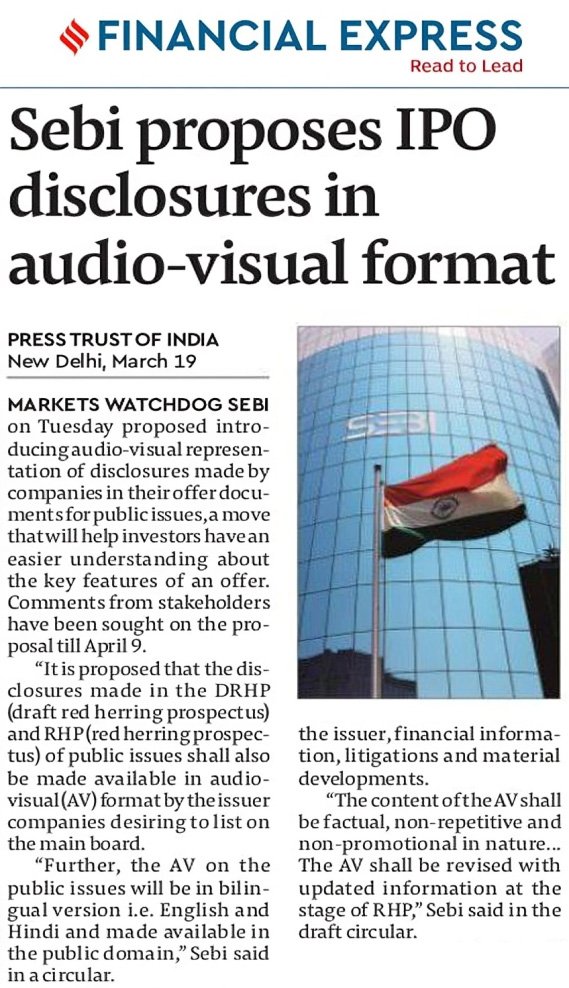 Sebi proposes IPO disclosures in audio-visual format
